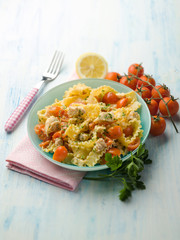 pasta with swordfish ragout, selective focus