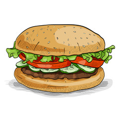 Burger, color picture sticker