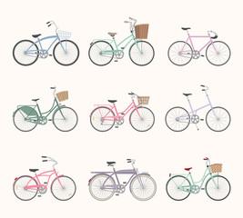Set of retro bicycles on white background