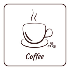 Coffee cup icon. Mug for cappuccino, espresso, mocha, latte, coffee drinks. Symbol logo for restaurant, cafe. Label concept menu. Silhouette isolated on white background in frame. Vector illustration