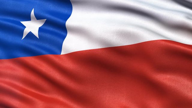 Seamless loop of flag of Chile waving in the wind with highly detailed fabric texture.