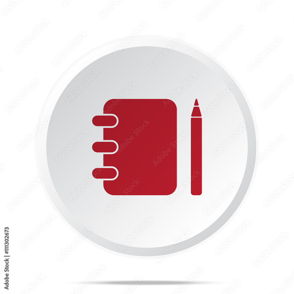 Poster red note book icon on white web button