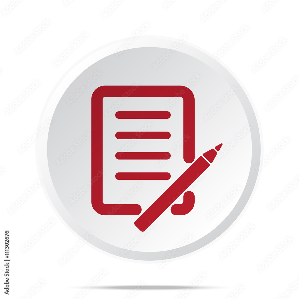 Wall mural red pen and paper icon on white web button