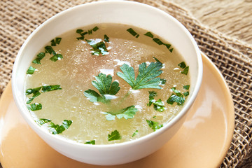 Chicken broth with parsley
