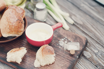 Fresh homemade bread rolls . Toned photo