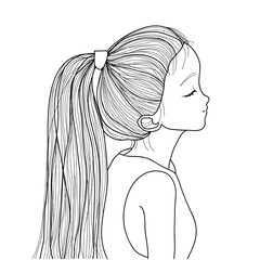 Hand-drawn cute girl with ponytail