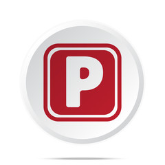 Red Parking icon on white web button