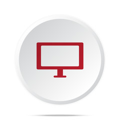 Red Computer Screen icon on white web button