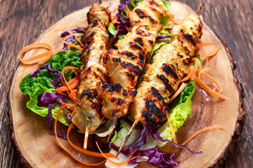 Roast Chicken filet kebab on bamboo sticks