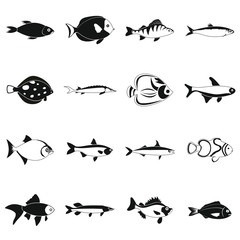 Obraz premium Fish icons set, simple style