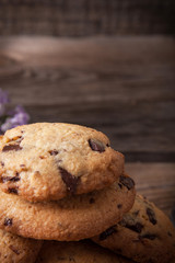 Stack of cookies with glass of milk