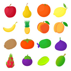 Fruit icons set, cartoon style
