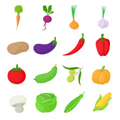 Vegetables icons set, cartoon style