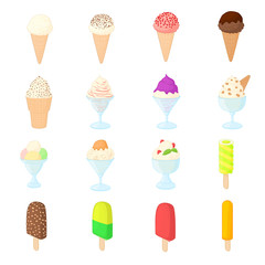 Ice cream icons set, cartoon style