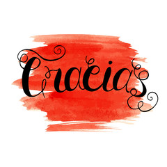 Gracias hand written lettering meaning Thank you on abstract watercolor background