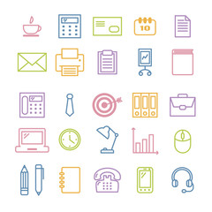 Set of linear icons of office supplies. Thin icons  for web, print, mobile apps design
