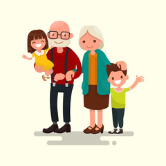 Grandparents with their grandchildren. Vector illustration