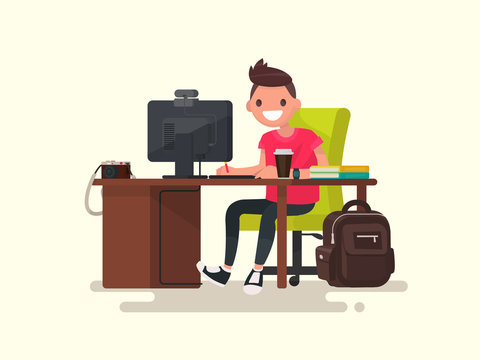Creative guy in the workplace. Vector illustration