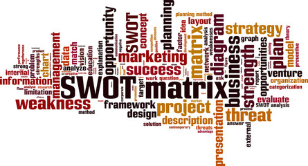 SWOT matrix word cloud concept. Vector illustration