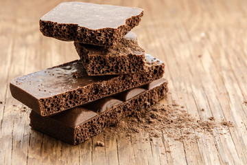 part porous chocolate close-up