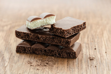 part porous chocolate close-up