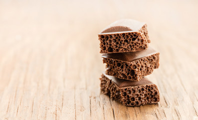 part porous chocolate close-up