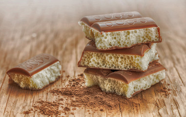 part porous chocolate close-up