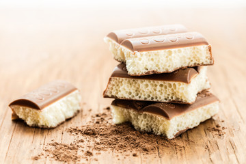 part porous chocolate close-up