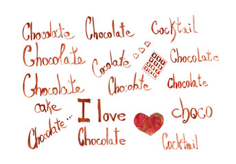 Watercolor lettering about chocolate.