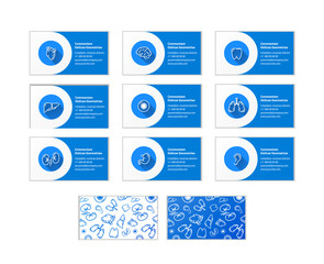 Set of business cards for doctors of different specialties and two different back side patterns on white