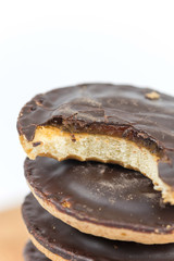 Jaffa chocolate orange cookies tilled up like tower