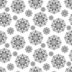 Seamless black and white pattern with flowers