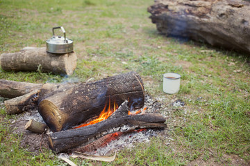 Cooking coffee over an open fire.