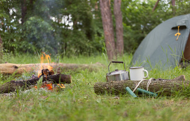Camping in the woods.