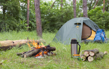 Camping in the woods.