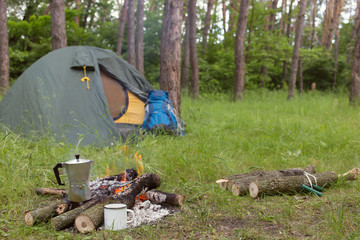 Camping in the woods.