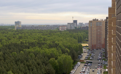 Fototapeta premium A new neighborhood on the edge of the forest.Russia.