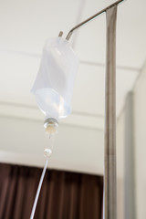 saline solution IV at hospital room