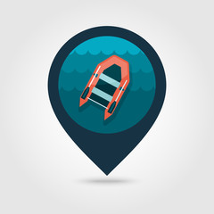 Inflatable boat pin map icon. Summer. Vacation