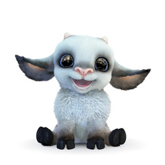 Cute cartoon sheep sits on a white background