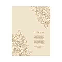 Vector card template with floral pattern. Hand drawn zentangle background