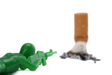 toy soldier targeting the cigarette buds
