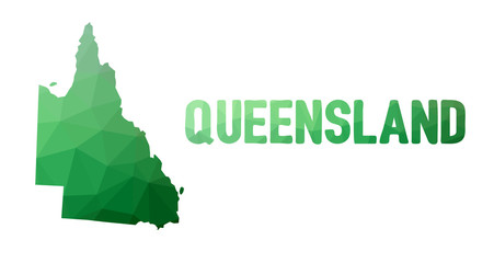 Green polygonal mosaic map of Queensland, QLD - political part of Australia