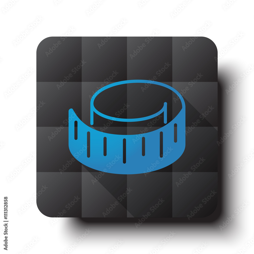 Wall mural flat measuring tape icon on black app button with drop shadow