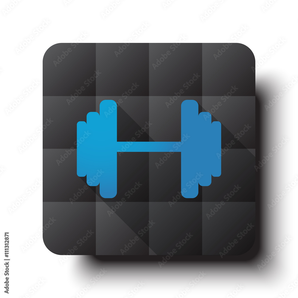 Wall mural flat dumbbell icon on black app button with drop shadow