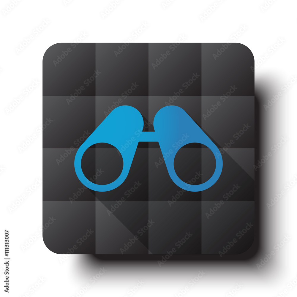 Wall mural flat binoculars icon on black app button with drop shadow