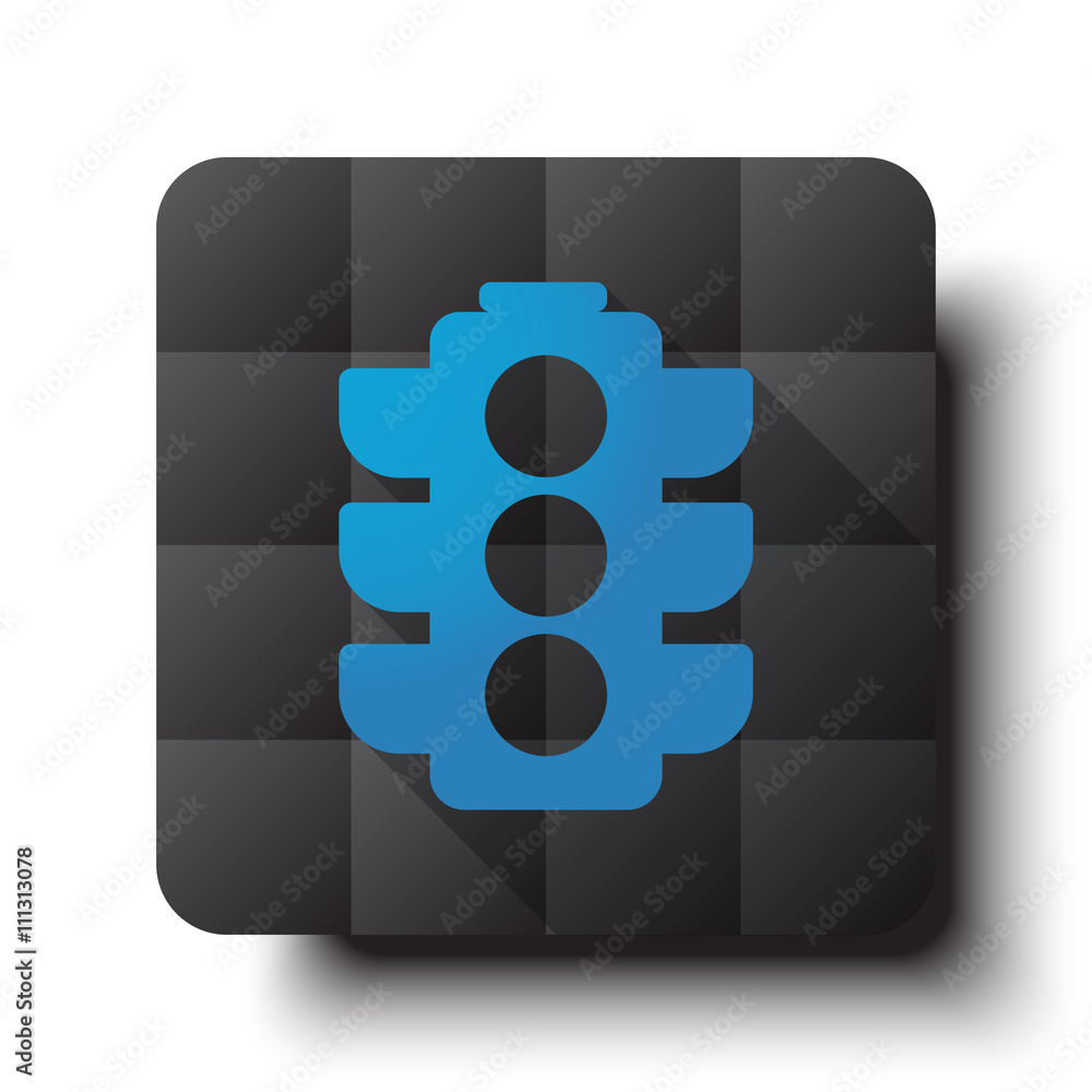 Wall mural flat traffic light icon on black app button with drop shadow