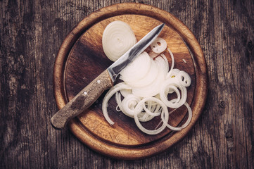 Chopped onion on cutting board