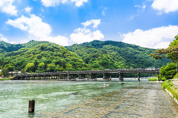 Fototapeta premium 京都 嵐山 新緑の渡月橋
