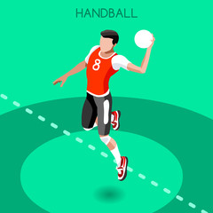 Handball Summer Games Icon Set.3D Isometric Athlete.Sporting Championship International Handball Competition.Sport Infographic Handball Vector Illustration